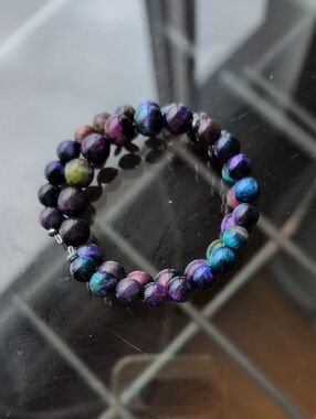 Rainbow Tigers Eye Memory Wire Bracelet